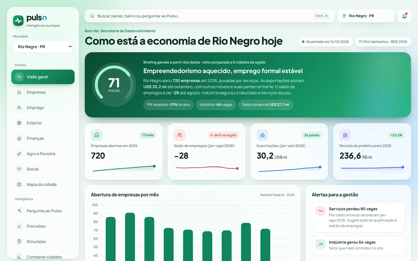 Painel do Pulso com a visão geral da economia de Rio Negro